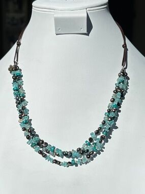 NWT | Peyote Bird Free Spirit Multi-Strand Gemstone & Pearl Leather Necklace 20"